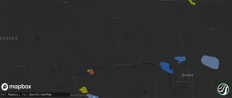 Hail map in Humphrey, NE on July 8, 2026