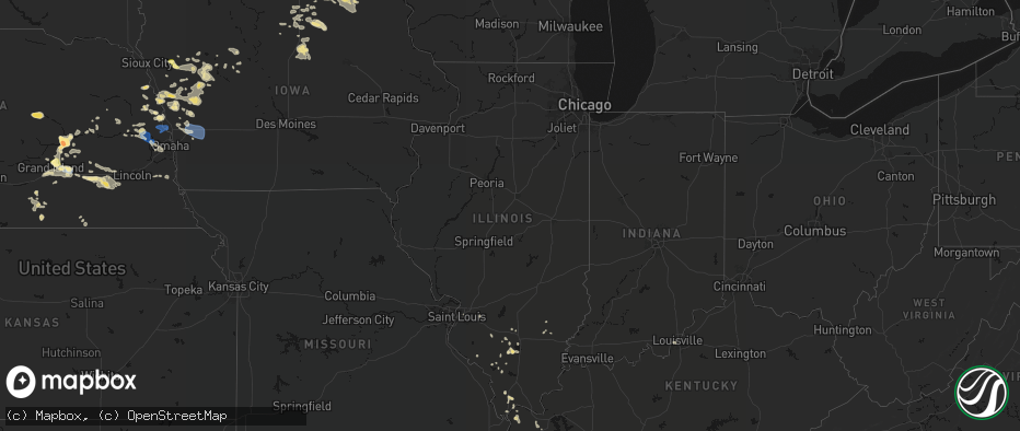 Hail map in Illinois on July 8, 2026