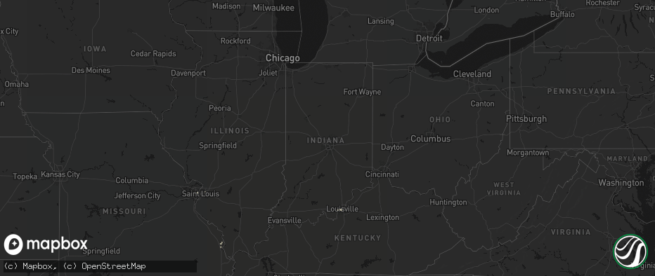 Hail map in Indiana on July 8, 2026