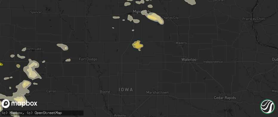 Hail map in Iowa Falls, IA on July 8, 2026