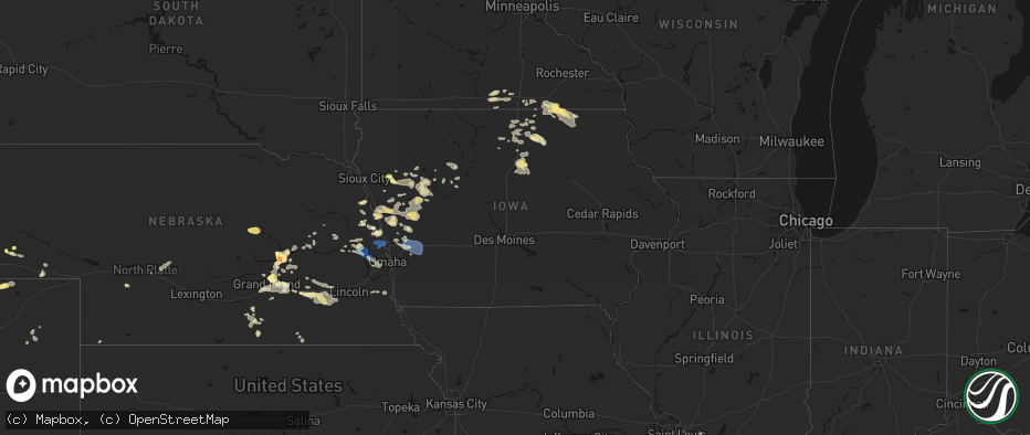 Hail map in Iowa on July 8, 2026
