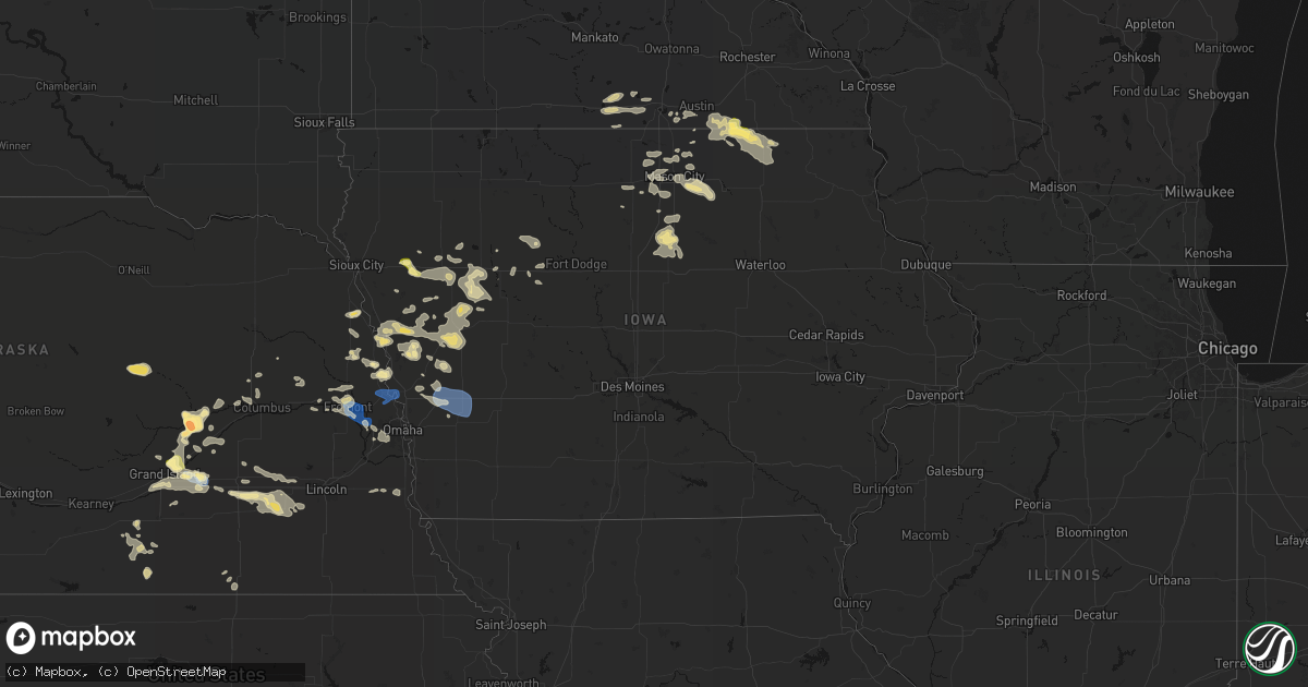 Hail map in Iowa on July 8, 2026