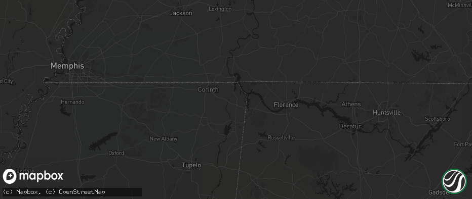 Hail map in Iuka, MS on July 8, 2026