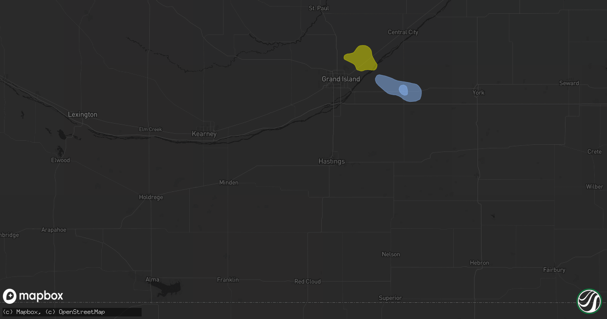 Hail map in Juniata, NE on July 8, 2026