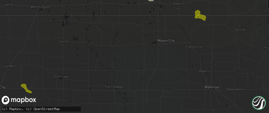 Hail map in Kanawha, IA on July 8, 2026