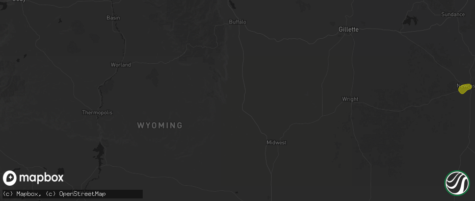 Hail map in Kaycee, WY on July 8, 2026
