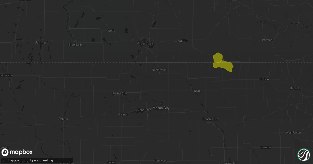 Hail map in Kensett, IA on July 8, 2026