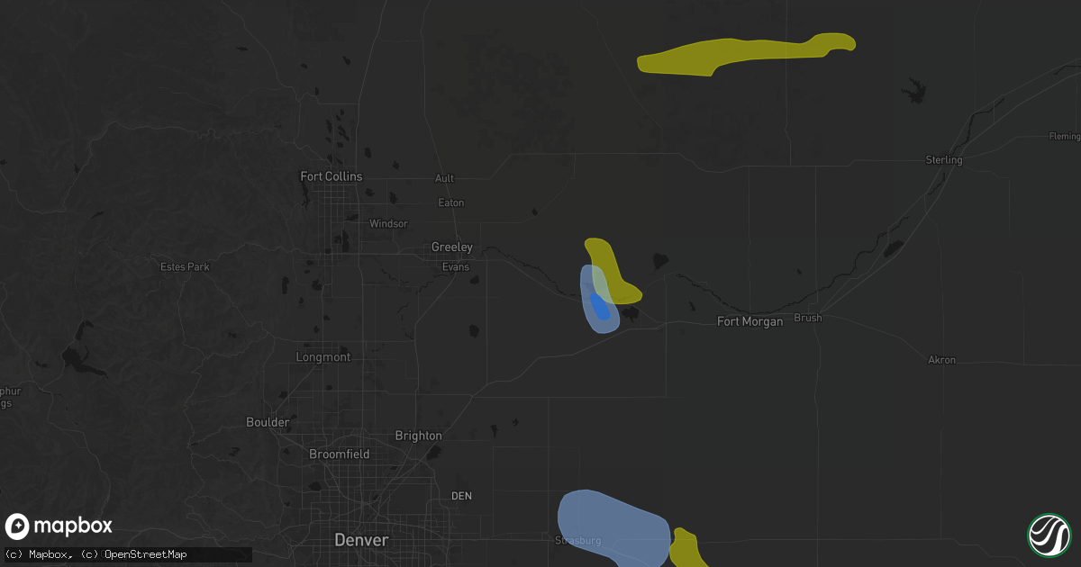 Hail map in Kersey, CO on July 8, 2026