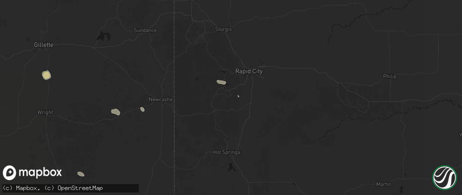 Hail map in Keystone, SD on July 8, 2026