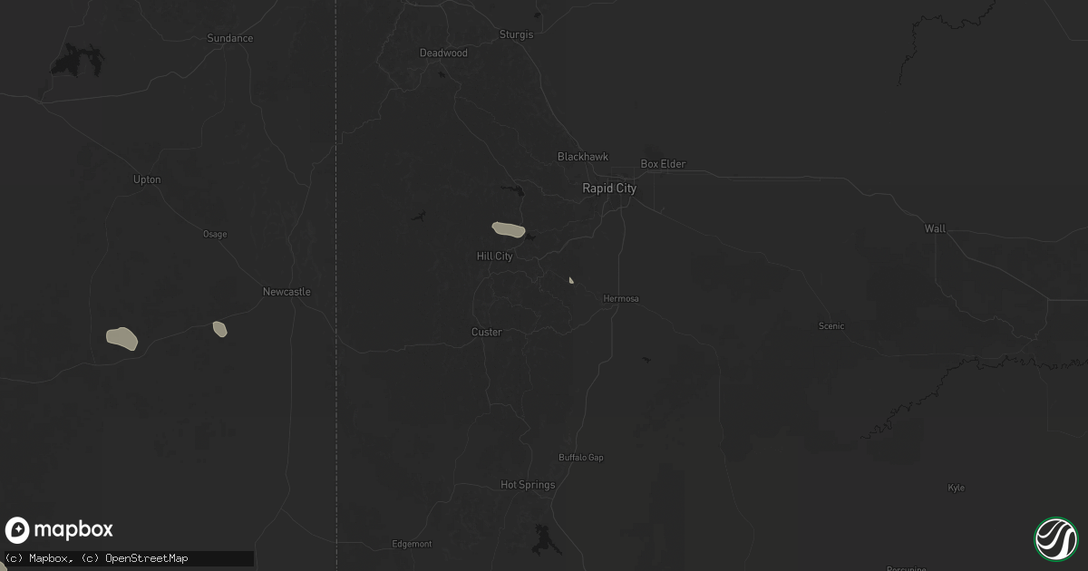 Hail map in Keystone, SD on July 8, 2026