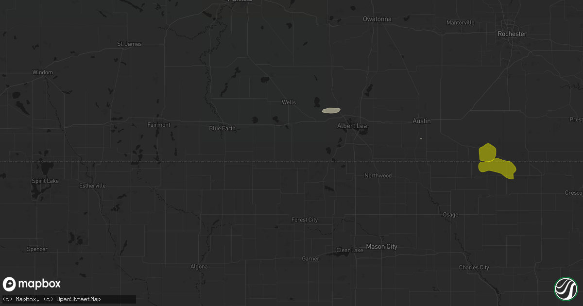 Hail map in Kiester, MN on July 8, 2026