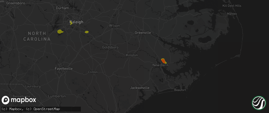 Hail map in Kinston, NC on July 8, 2026