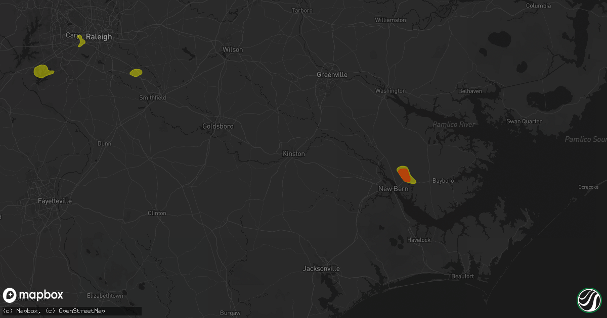 Hail map in Kinston, NC on July 8, 2026