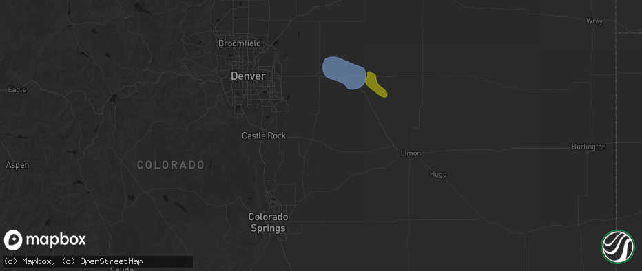 Hail map in Kiowa, CO on July 8, 2026