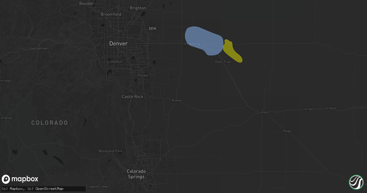 Hail map in Kiowa, CO on July 8, 2026
