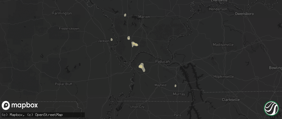 Hail map in La Center, KY on July 8, 2026