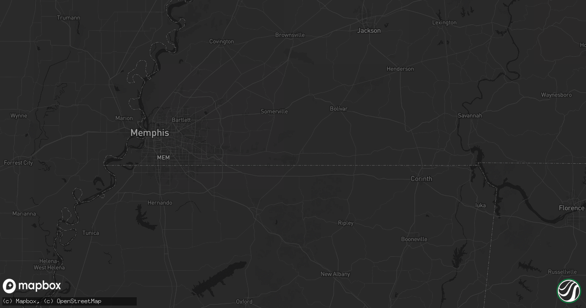 Hail map in La Grange, TN on July 8, 2026