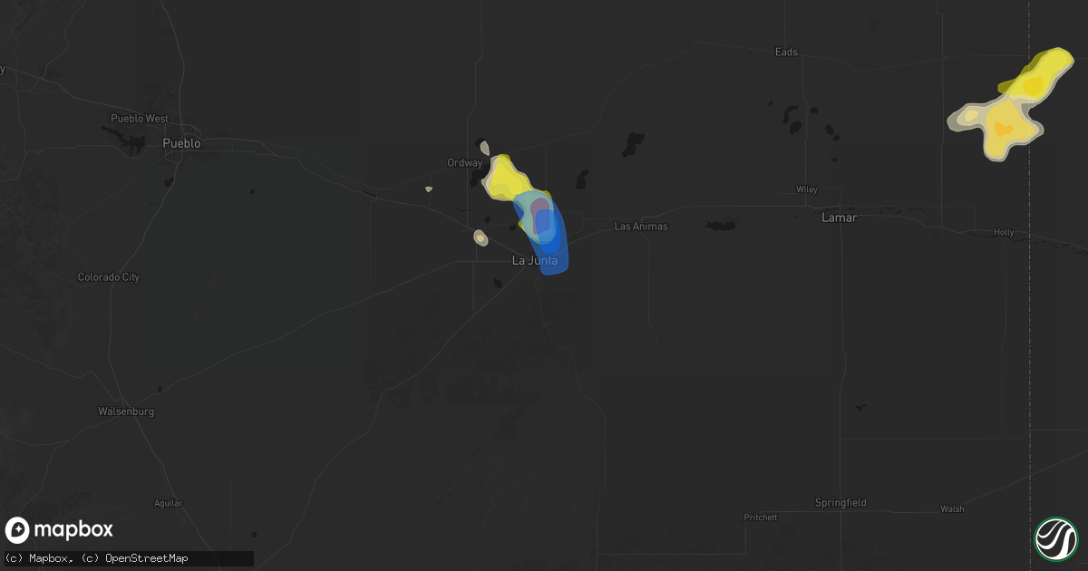 Hail map in La Junta, CO on July 8, 2026