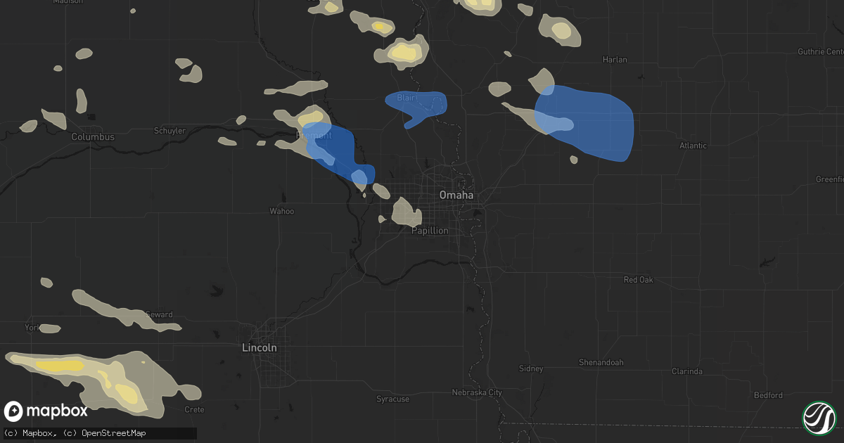 Hail map in La Vista, NE on July 8, 2026