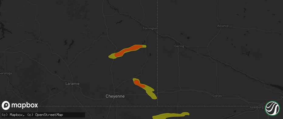Hail map in Lagrange, WY on July 8, 2026