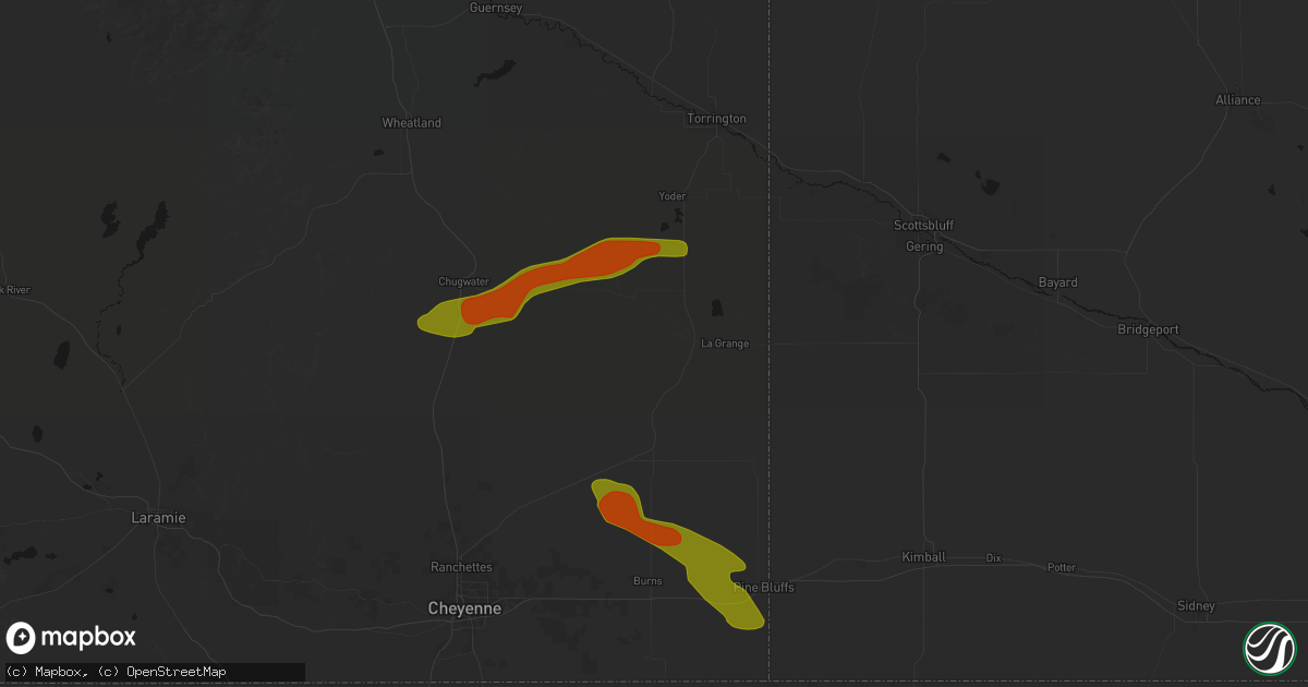 Hail map in Lagrange, WY on July 8, 2026
