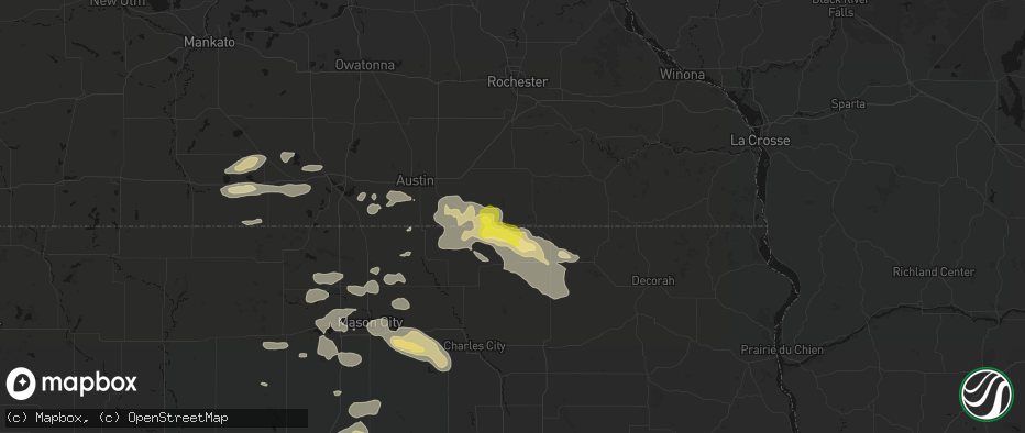 Hail map in Le Roy, MN on July 8, 2026