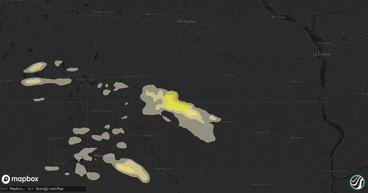 Hail map in Le Roy, MN on July 8, 2026