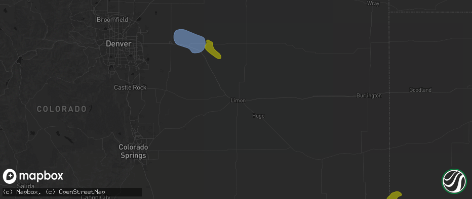 Hail map in Limon, CO on July 8, 2026