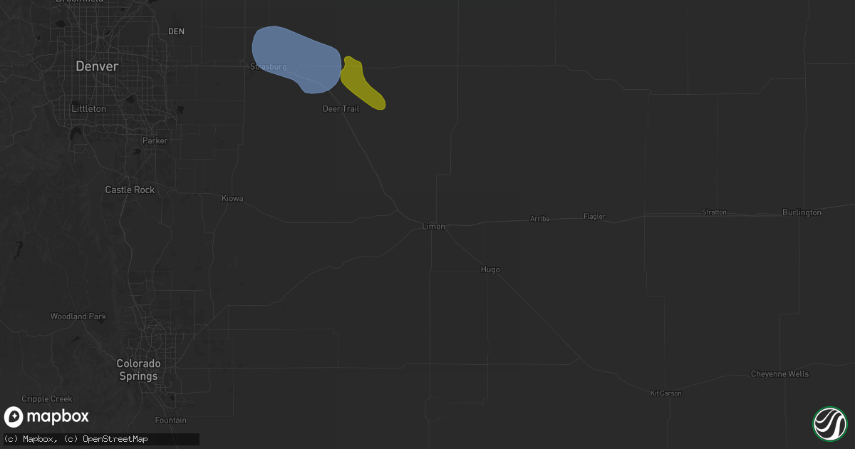 Hail map in Limon, CO on July 8, 2026
