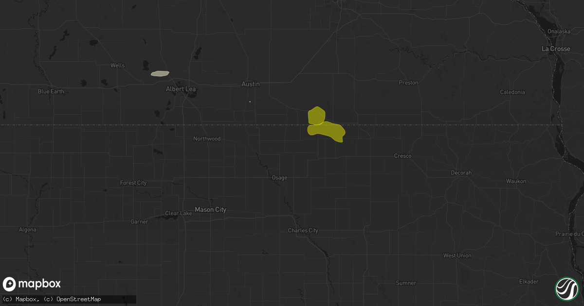 Hail map in Little Cedar, IA on July 8, 2026
