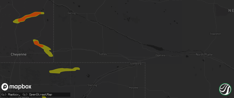 Hail map in Lodgepole, NE on July 8, 2026