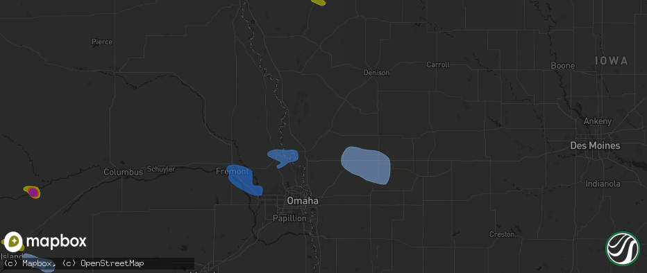 Hail map in Logan, IA on July 8, 2026