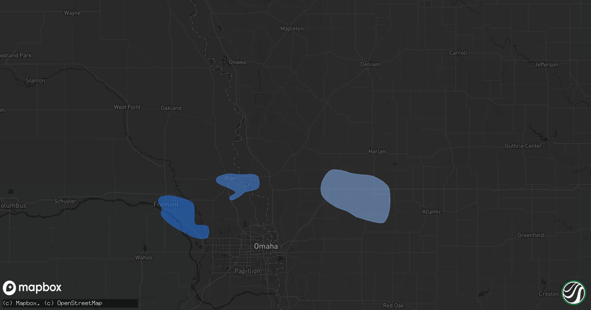 Hail map in Logan, IA on July 8, 2026