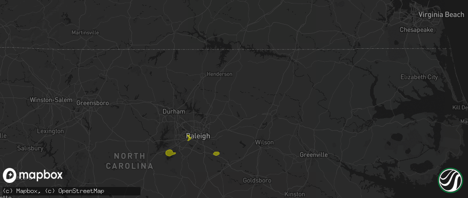 Hail map in Louisburg, NC on July 8, 2026