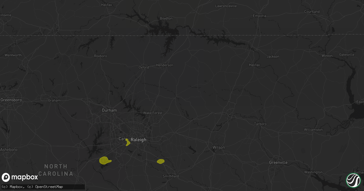 Hail map in Louisburg, NC on July 8, 2026