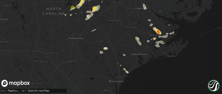 Hail map in Magnolia, NC on July 8, 2026