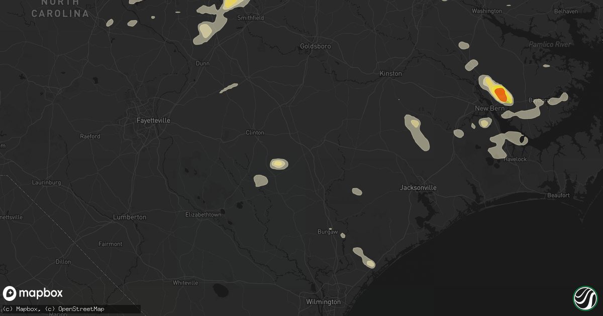 Hail map in Magnolia, NC on July 8, 2026