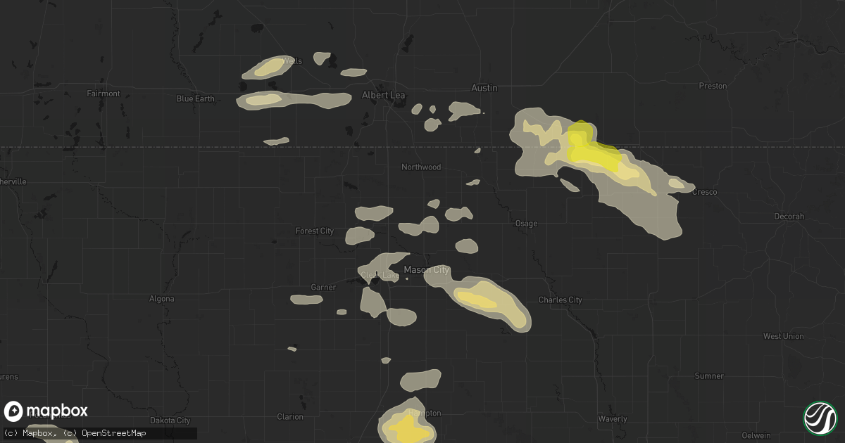 Hail map in Manly, IA on July 8, 2026