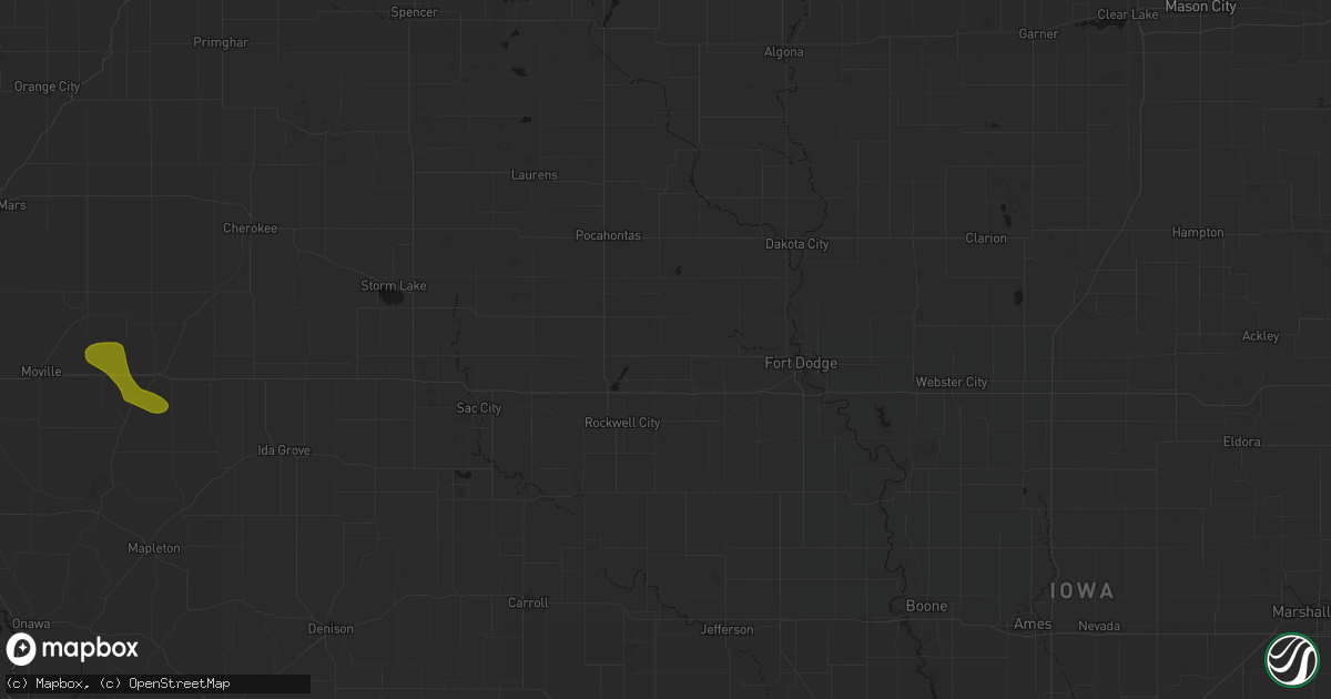 Hail map in Manson, IA on July 8, 2026