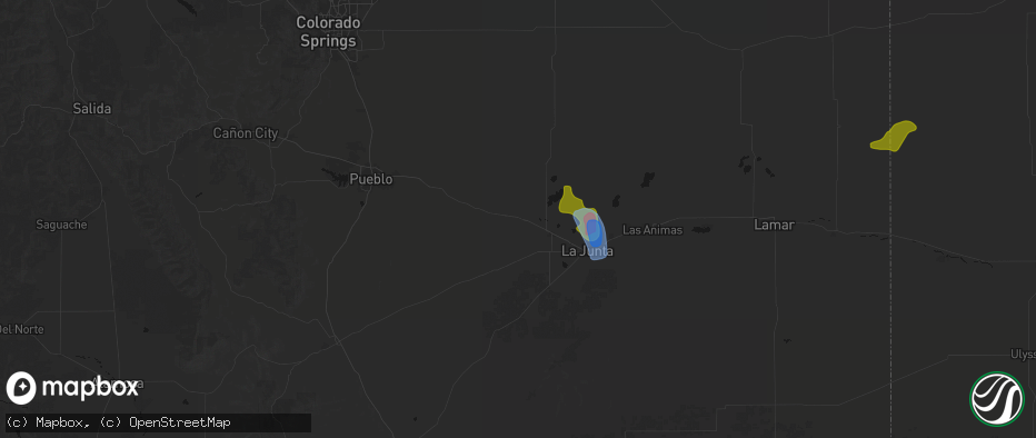 Hail map in Manzanola, CO on July 8, 2026