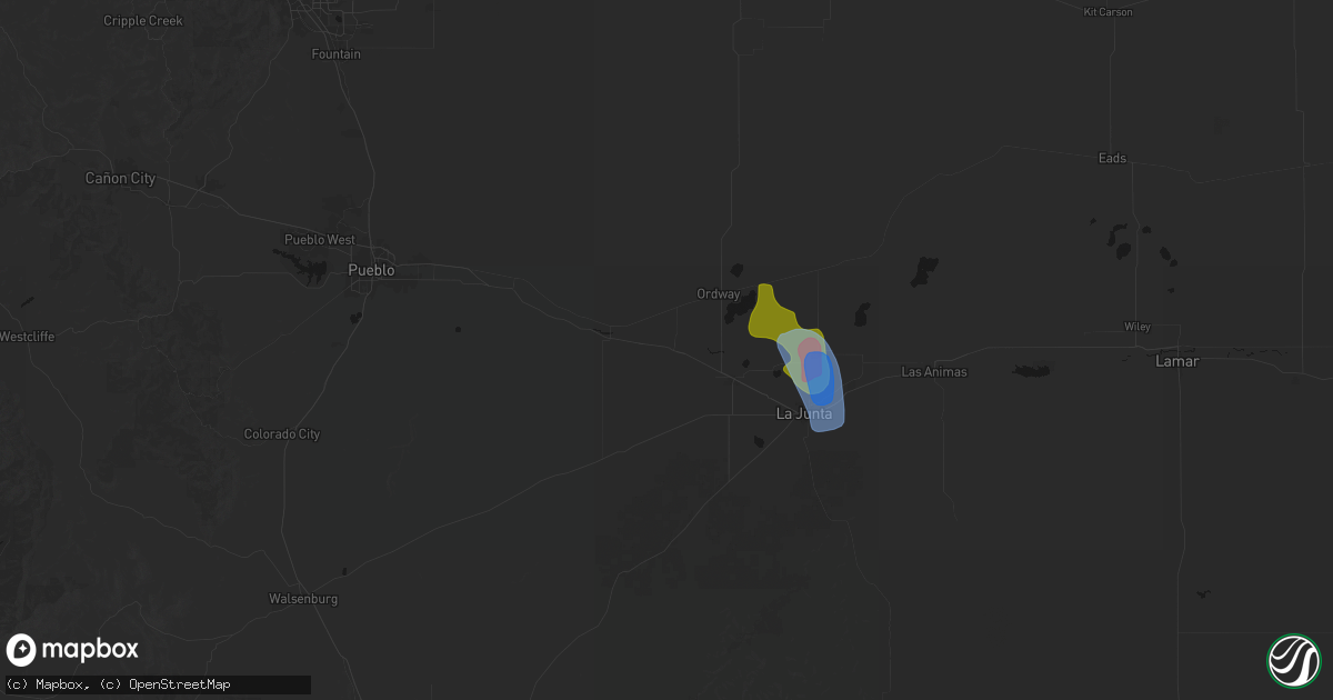 Hail map in Manzanola, CO on July 8, 2026