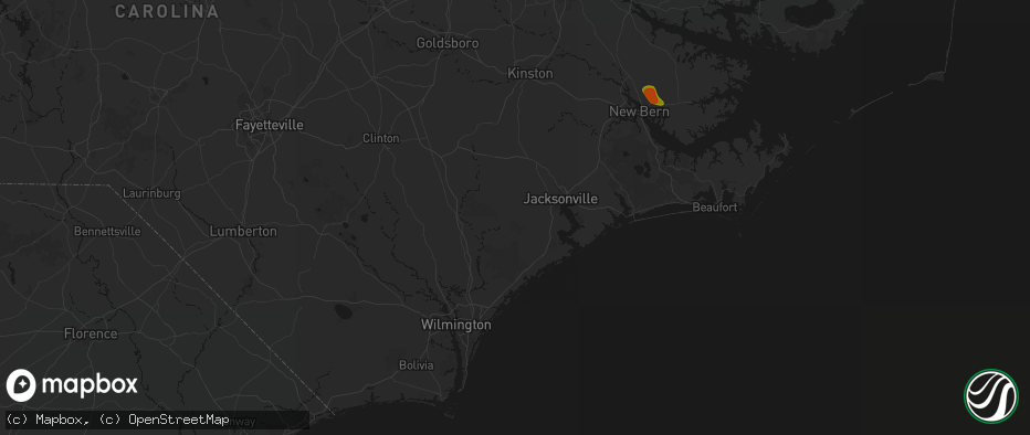 Hail map in Maple Hill, NC on July 8, 2026