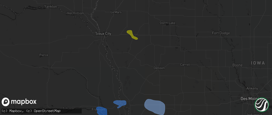 Hail map in Mapleton, IA on July 8, 2026