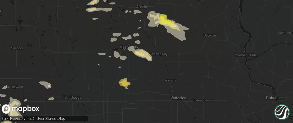 Hail map in Marble Rock, IA on July 8, 2026