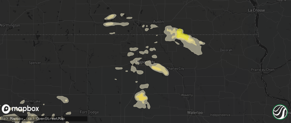 Hail map in Mason City, IA on July 8, 2026