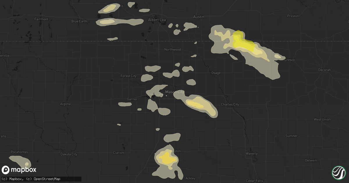 Hail map in Mason City, IA on July 8, 2026