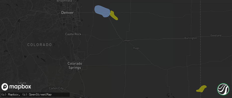 Hail map in Matheson, CO on July 8, 2026