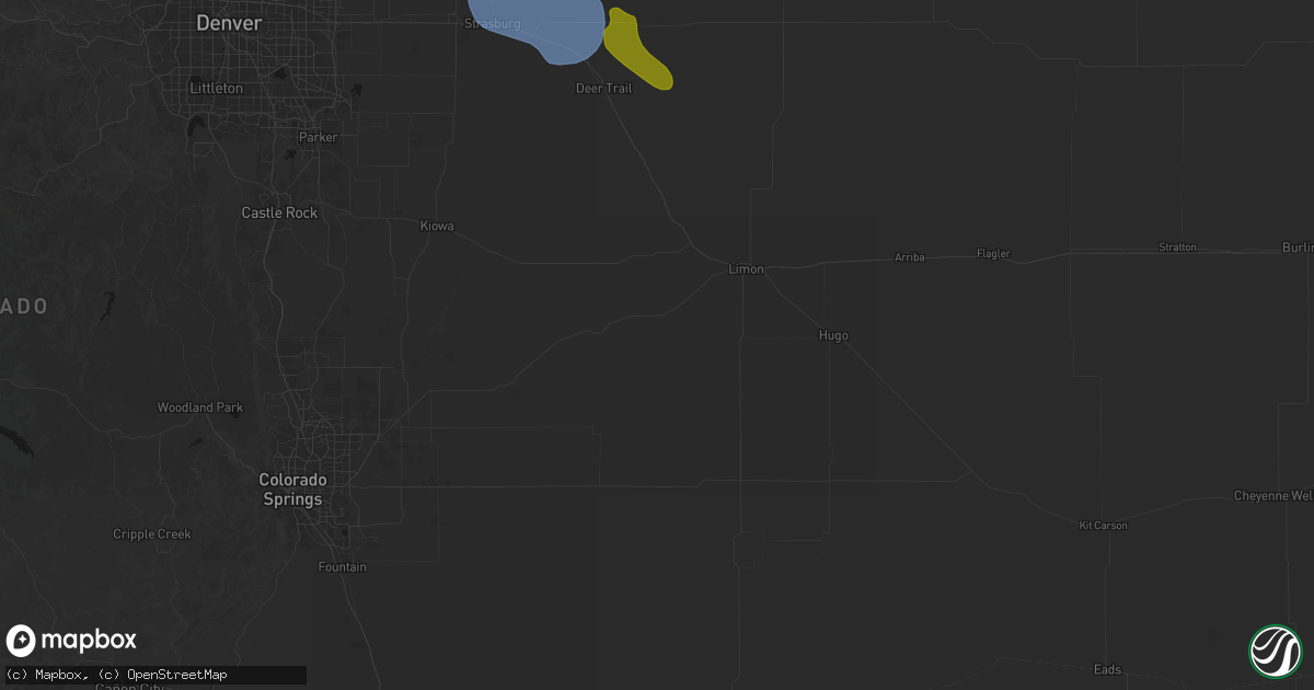 Hail map in Matheson, CO on July 8, 2026