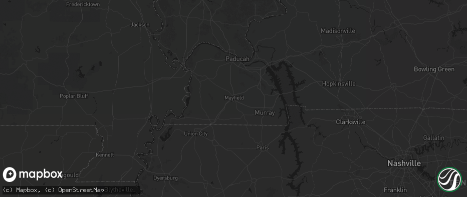 Hail map in Mayfield, KY on July 8, 2026