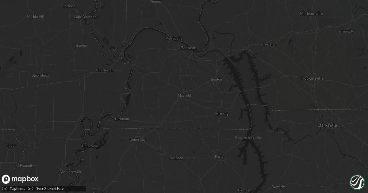 Hail map in Mayfield, KY on July 8, 2026
